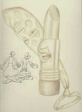 Cover girl lipstick & jewelry adornment. No makeup for popeye's feminist 